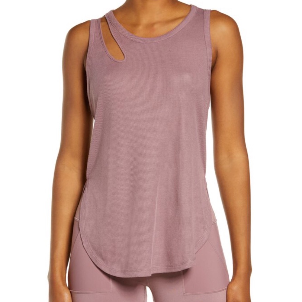 ALO Yoga Ribbed Peak Cut Out Tank Mauve Pink size L